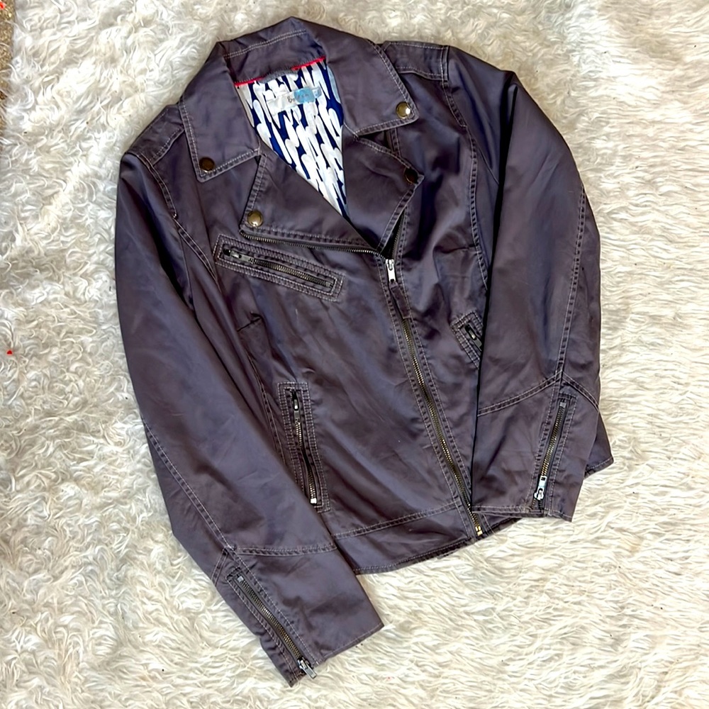 Anthropologie Boden Gray Moto Bomber Jacket